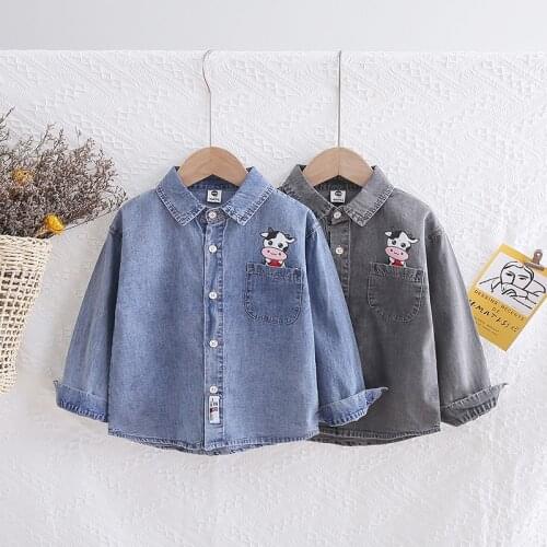 Baby Girls Denim Shirts for Kids Spring Cartoon Jean Coat for Children Long Sleeve Kids Clothing Casual Baby Tops for 4 6 8 Y
