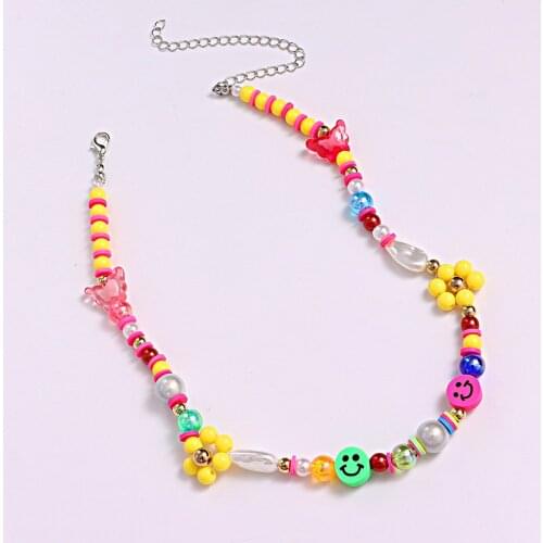 Colorful Clay Smiley Face Charm Necklace For Women Irregular Pearl Beads Clavicle Choker Necklaces Handmade Jewelry Gift New