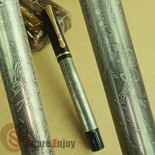 FOUNTAIN PEN MEDIUM NIB BAOER 507 SILVER "THE EIGHT HORSES" BRASS BRONZE 3 COLORS FOR CHOICE BEST QUALITY BUSINESS OFFICE SHOOL