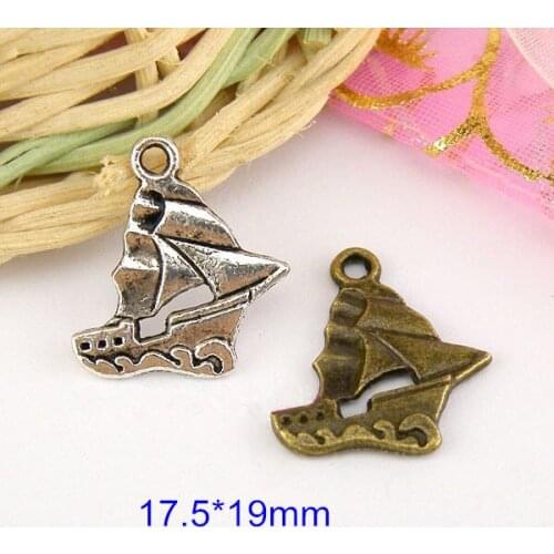 80 Pcs Zinc Alloy Sailing Boat Charms Pendants Cute Jewelry Crafts Accessories 17.5*19mm,Antique Bronze / Silver