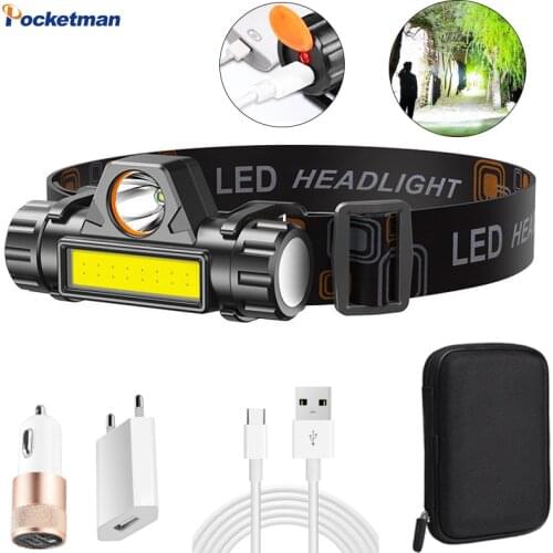 Portable Flashlight Q5+COB Led Headlamp Powerful Built-in 18650 Battery Outdoor Camping Fishing Headlight Stepless Dimming
