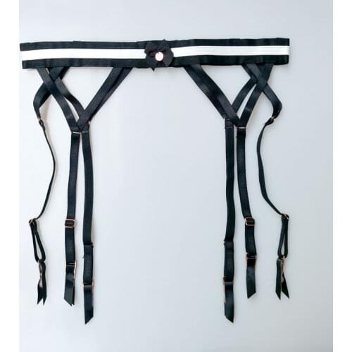 Black White Bow 6 Straps Women Garter Belt for Stockings Metal Clips Suspenders Female Sexy Lingerie GA1307