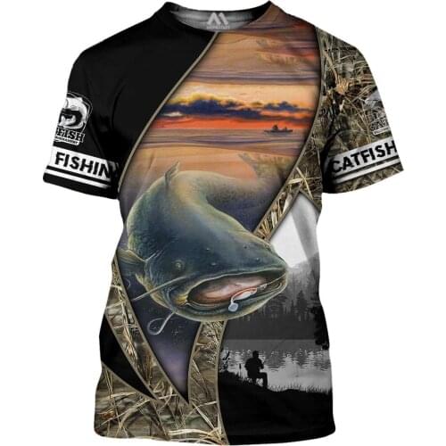Lure Fishing Print 3d T-Shirt Men Round Neck Short Sleeve Summer Green