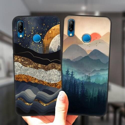 Abstract Art Painted Luxury Phone Case For Huawei P30Lite P10 P20 P30 P40 Lite E Pro Plus Y9 Black Coque Soft Silicone Cover