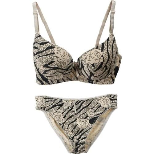 Sexy Bras Printing Fashion Push Up Bra Panties Sets Thin Stripe Brassiere B C Cup Bow-knot Briefs Soft Comfortable Bralette Set
