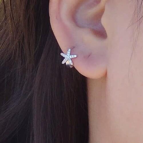 925 sterling silver earrings sleek minimalist small large starfish ear bone ear buckle cute wild female girl silver ear jewelry