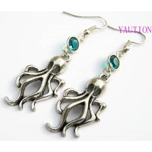 Octopus Birthstone Earrings, Kraken Charm Earrings, Personalized Beach Earrings, Octopus Jewelry Gift