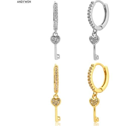 ANDYWEN 925 Sterling Silver Keys Drop Earring Circle Round Loop Rock Punk Fashion Women Fine Jewelry 2020 Crystal Zircon CZ