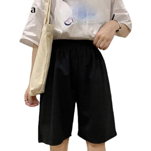 Korean pure cotton gray black women shorts fashion casual regular loose Big size straight solid elasticity jogger shorts female