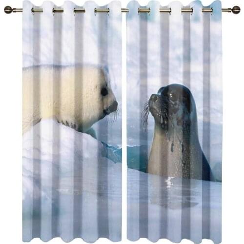 Harp Seal Printed Window Curtains for Living Room Bedroom Custom Window Treatment Room Darkening Drapes kitchen Curtain