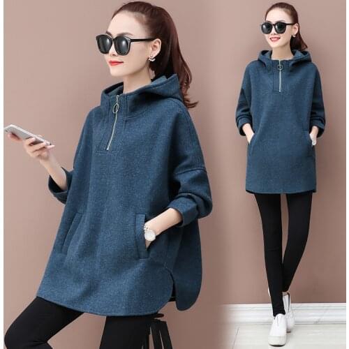 Hooded Sweatshirt Women Spring Autumn 2020 New Korean Loose Bat sleeve Hoodies Tops Casual Clothes Female zipper Sweatshirt Coat