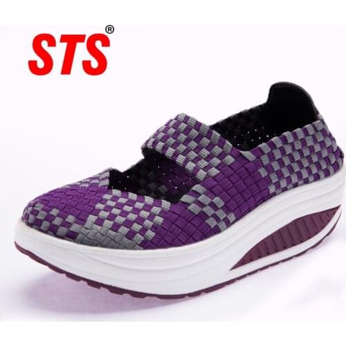 STS New Women Shoes Summer Casual Shoes Flats Breathe Female Woven Walking Shoes Slip On Lady Loafers Handmade Shoes Size 34-40