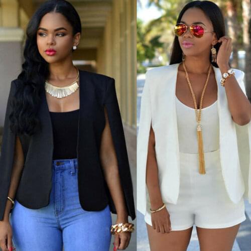 Fashion Cloak Cape Lapel Blazer Women Coat OL Split Long Sleeve Pockets Solid Casual Suit Jacket Workwear Outwear for Female