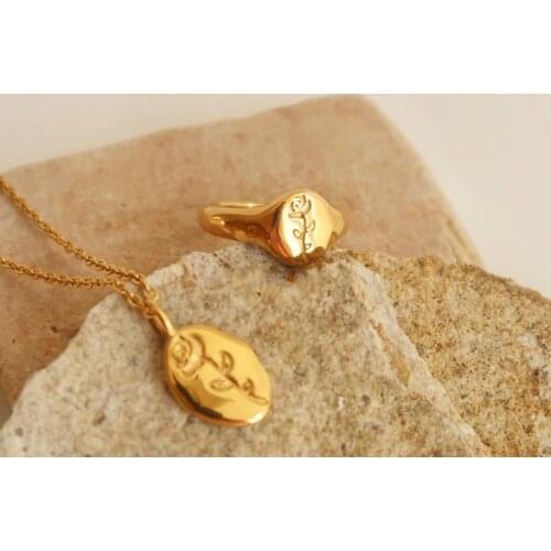 Bronzing Rose Flower Pendant Plated 18k Gold Chain Necklaces for Women Ethnic Stainless Steel Choker Women Jewelry 2021 Vintage