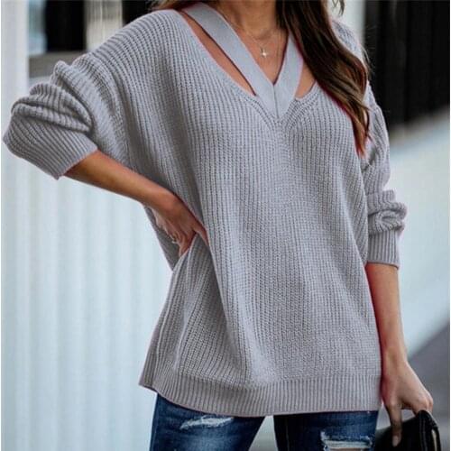 Women Sweater V Neck Casual Women Pulovers Sweaters Boho Holiday Knitwear Sweater Oversize Long Sleeve Solid Jumper Top Winter
