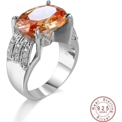 2019 New Arrival Silve Fashion champagne Crystal For Woman Ring Engagement Wedding Jewelry Anniversary Gift Rings