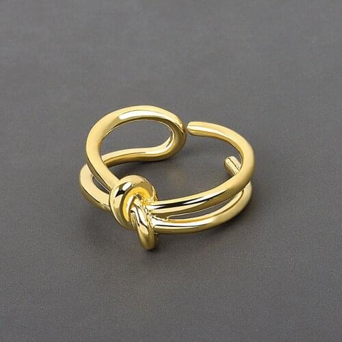 CANZE Ladies Cold Celi Style Fashion Ring Simple Trendy Gold Knotted Brass Gold Plated Adjustable Ring