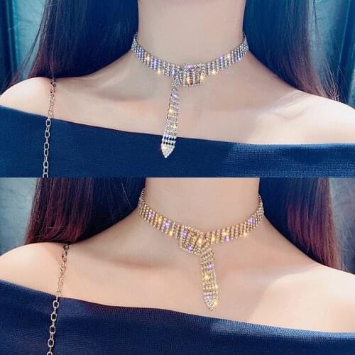 Necklace Female Bling glitter Rhinestones Shiny Fashion Elegant Punk Button Luxury Jewelry