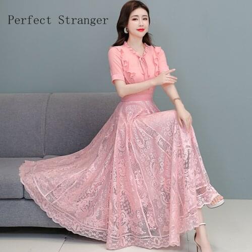 High Quality 2021 Summer Dress For Women V Collar Floral Printed Short Sleeve Women Chiffon Long Dress