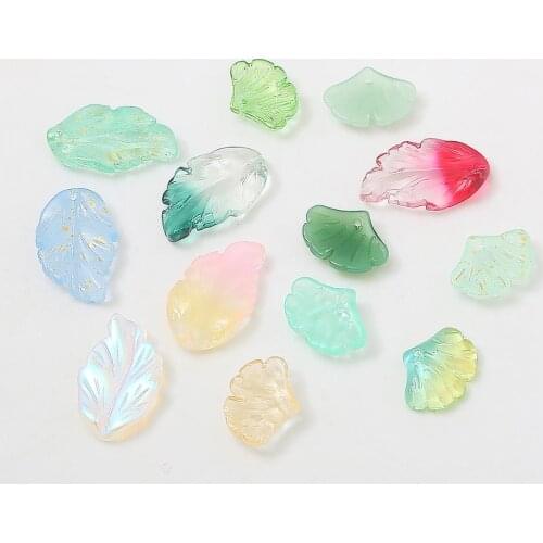 10pcs/lot Multi Gradient Color Glass Beads Leaves Shape Lampwork Bead For Jewelry Making Hairpin Handmade DIY Accessories
