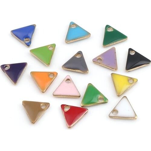 15 Colors Triangle Double Sided Enamelled Sequins Charms Copper Enamel Charms Gold Color 8* 7mm For DIY Jewelry Making, 10 PCs
