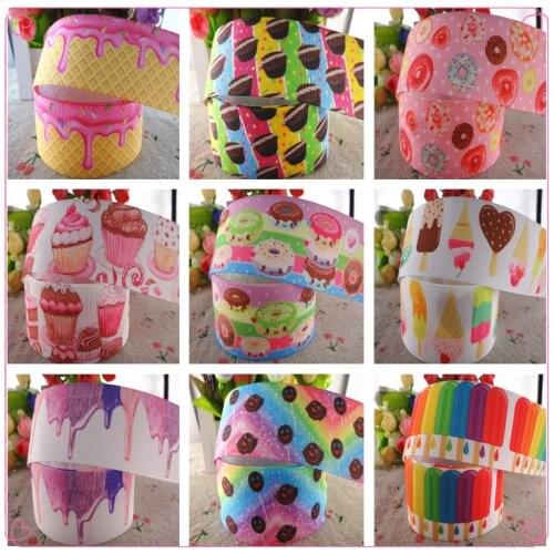 18091909, 1-1/2" 38mm,3" 75mm,50 yards food cake printed grosgrain ribbons DIY hair bows handmade materials