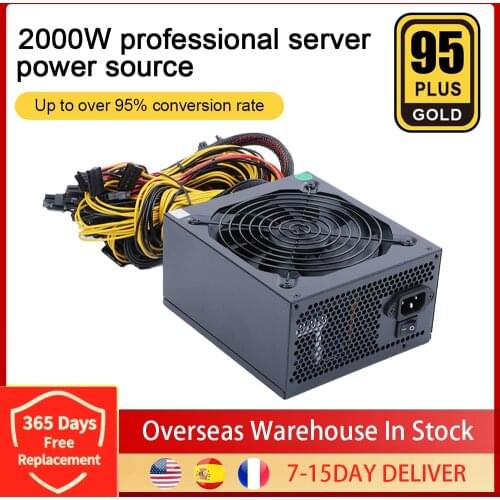 2000W ATX ETH Mining Machine Power Supply 160V-240V Input Multi-Channel Support 8 Display Cards GPU for Bitcoin Miner Dropship