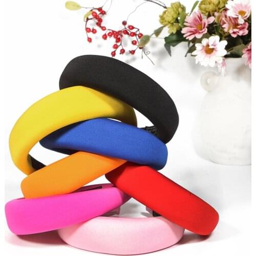 2019 Women Padded Wide Sponge Headband Silk Satin Sweet Candy Color Hair Hoop Party Stretchy Thick headband