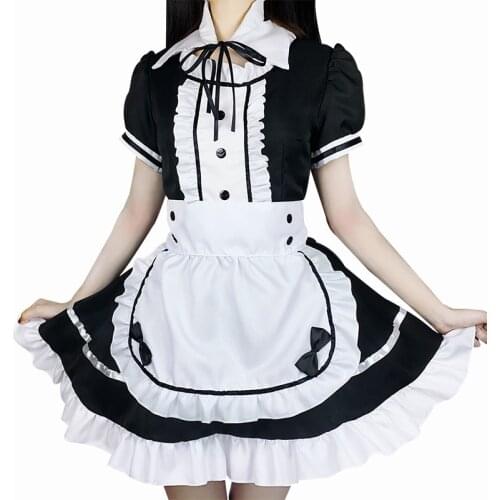 2021 Black Cute Lolita Maid Sexy Costumes French Maid Dress Girls Woman Amine Cosplay Costume Waitress Maid Party Stage Costumes