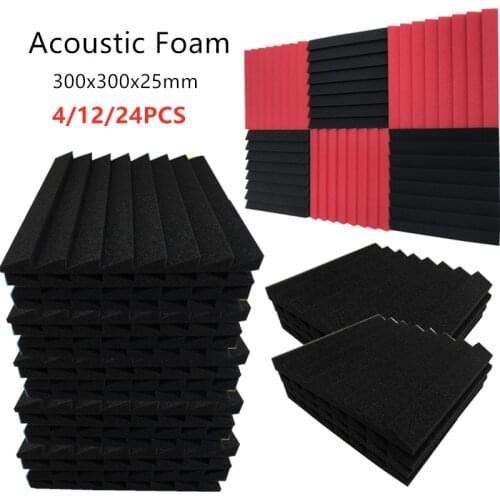 300x300x25mm 4/12/24Pcs Pyramid Sound Absorption Treatment Panel Tile Wedge Protective Sponge Studio Acoustic Soundproof Foam