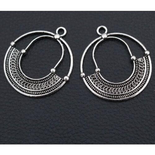4pcs Silver Color Plated Boho Style Hollow Round Retro Necklace Earrings DIY Metal Jewelry Pendant 45 * 40mm A2081