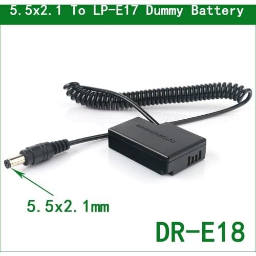 5.5x2.1 To DR-E18 DC Coupler Power Connector LP-E17 Dummy Battery for Canon EOS 77D 200D 250D 750D 760D 800D 850D 8000D 9000D RP