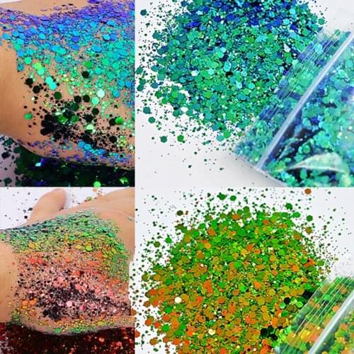 50g 3D Chameleon Glitter Hexagon Mixed Size Nail Flakes Sequins Manicure Decoration Uv Polish DIY Nail Tips Sequins Slice H