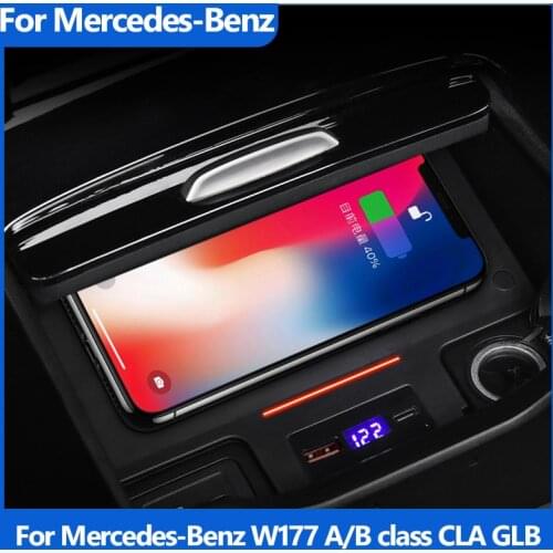 Car QI wireless charger For Mercedes-Benz W177 A/B class CLA GLB accessories 15W fast charging pad interior modification parts