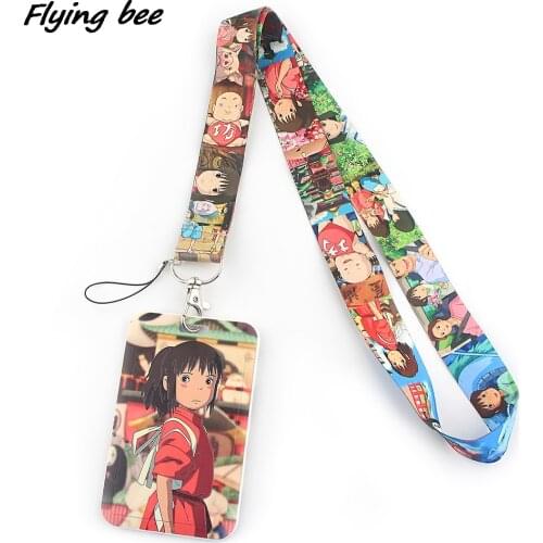 Flyingbee X1375 Anime Girl Lanyard Card ID Holder Car KeyChain ID Card Pass Gym Mobile Phone Badge Kids Key Ring Holder Jewelry