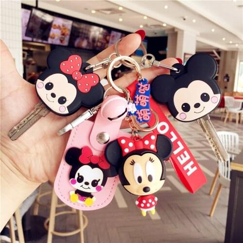 Disney Children Toys Anime Minnie Mickey Mouse Pendant Keychain Girls Cartoon Key Storage Fashion Key Protector Keychain Gifts