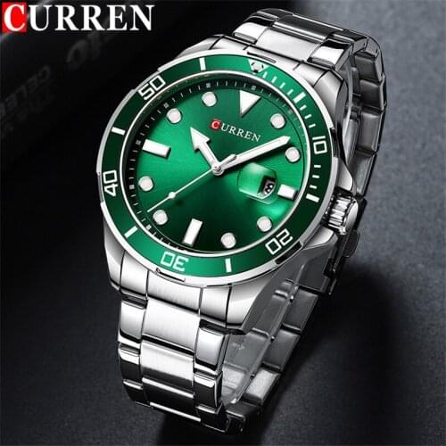 CURREN Sport Men Watch Top Brand Luxury Silver Green Business Waterproof Male Clock Stainless Steel Quartz Man Wristwatch 8388