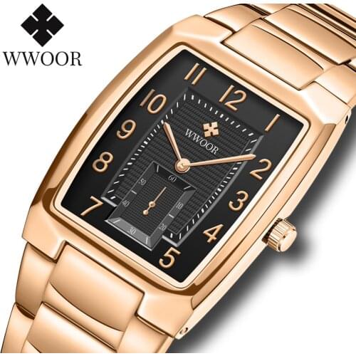 WWOOR 2021 New Top Brand Men Square Rose Black Fashion Luxury Casual Watch Quartz Business Waterproof Wrist Watches Montre Homme