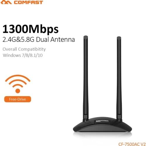 Comfast USB3.0 Wireless Network Wifi Card 1300Mbps Free Driver Dual Band 6dbi Antennas High Power Wifi Adapter CF-7500AC-V2