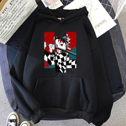 Demon Slayer Anime Tanjiro and Nezuko Hoodie Sweatshirt Women Hoodies Korean Kpop Street Style Sweatshirt Girl Streetwear Hoody