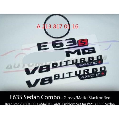 E63S FOR AMG V8 BITURBO 4MATIC+ Rear Star Emblem Black Badge Combo Set FOR Mercedes W213 A 213 817 01 16