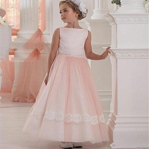 Elegant Pink Princess Flower Girl Dresses For Wedding Tulle Communion Birthday Party Dress Girl Lace Party Banquet Dresses