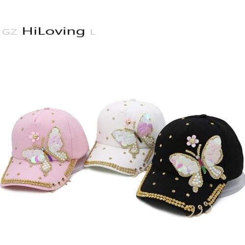 GZHILovingL Summer Plain Cotton Women Metal Baseball Cap Snapback Hip Hop Caps 2017 Casual Butterfly Sequins Baseball Caps Hats