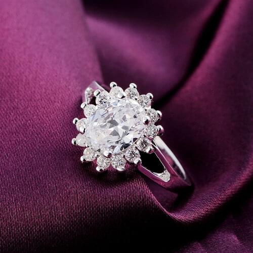 925 Sterling Silver Shiny crystal flower Rings For Women Fashion Wedding Party Gifts Girl student Charm high quality Jewelry