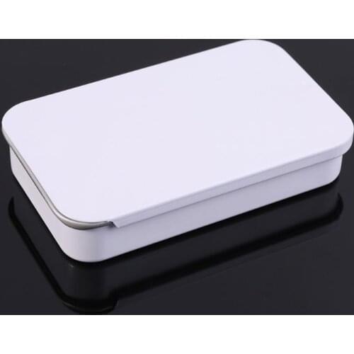 White Metal Tin Rectangle Mini Jewelry Storage Box Case Candy Coin Key Organizer Sliding Cover Organizer Small Items Containers