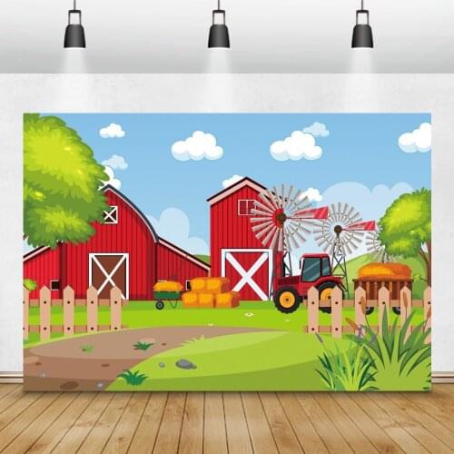 Laeacco Baby Shower Backgrounds Farm House Windmill Trees Grassland Haystack Fence Birthday Photography Backdrops Photo Studio