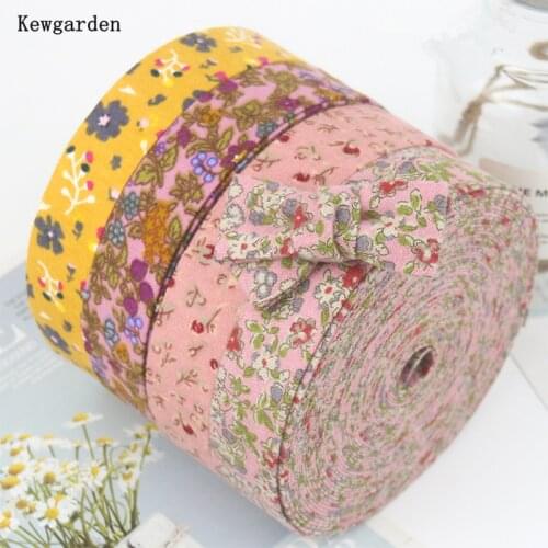 Kewgarden 2" 1" 50mm 25mm 10mm Floral Fabric Layering Cloth Ribbon Handmade Tape Carfts DIY Bow tie Hair Accessories 11 Yards