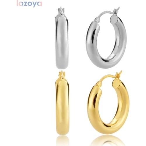 LOZOYA 15mm Hollow Hoops Closed Luxury Jewelry Claps Circle Loop 925 Sterling Silver 2021 Fashion Women Piercing Pendiente