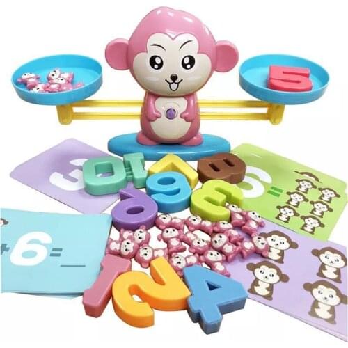 Math Match Game Board Toys Monkey Cat Match Balancing Scale Number Balance Game Kids Educational Toy to Learn add and subtract
