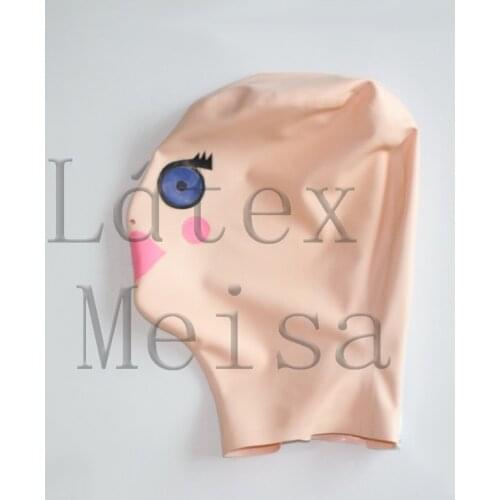 Cartoon latex mask sex open nostrils with back zip in baby pink color